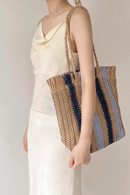 Striped Raffia Shopper Bag